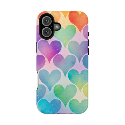 Rainbow Hearts Watercolor iPhone Case – Slim Design, Glossy Finish