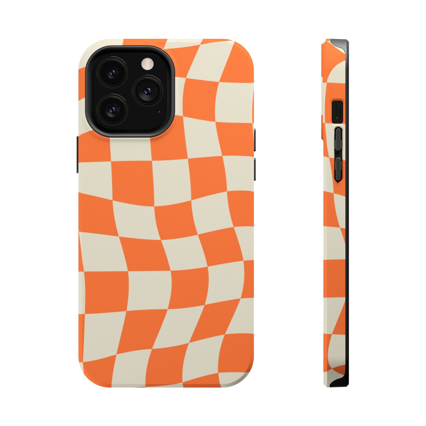 Wavy Retro Checkerboard MagSafe iPhone Case – Shockproof, Matte Finish, Dual-Layer Protection