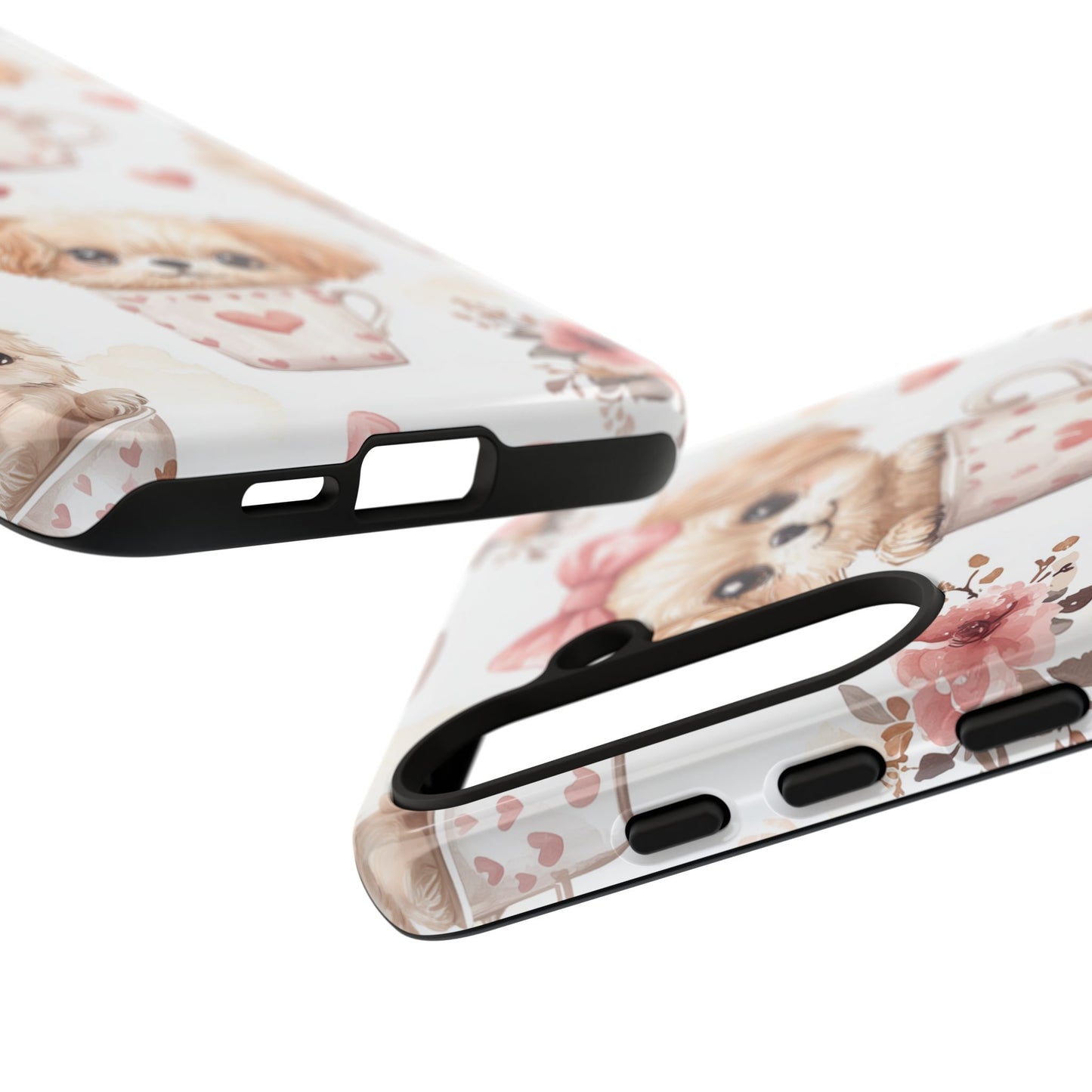 Cute Puppies in Heart Mugs Samsung Galaxy  Case – Adorable Dog & Floral Design, Shockproof & Slim