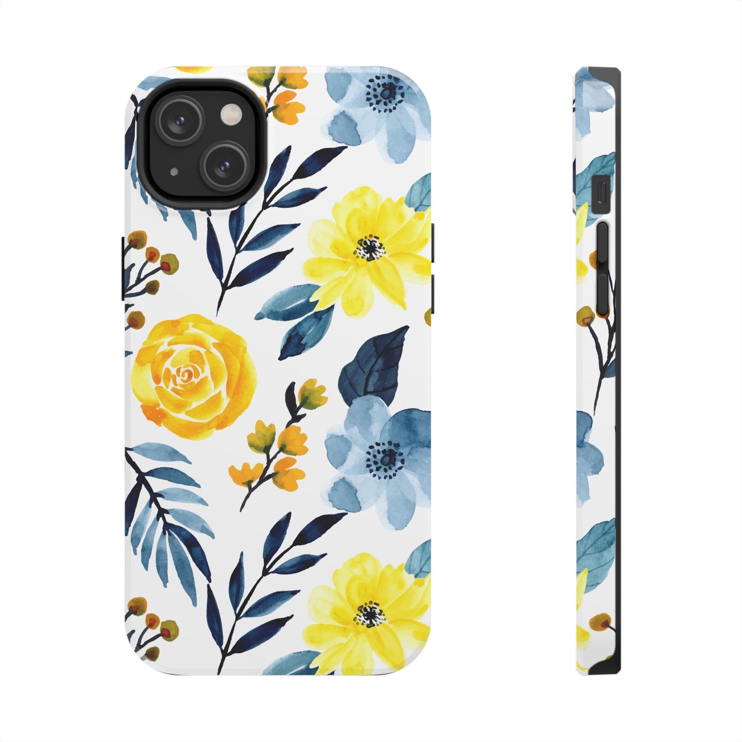 Golden Yellow & Sky Blue Floral – Watercolor Botanical iPhone Case