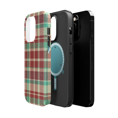 Retro Red & Cream Plaid – MagSafe iPhone Case with Classic Elegance