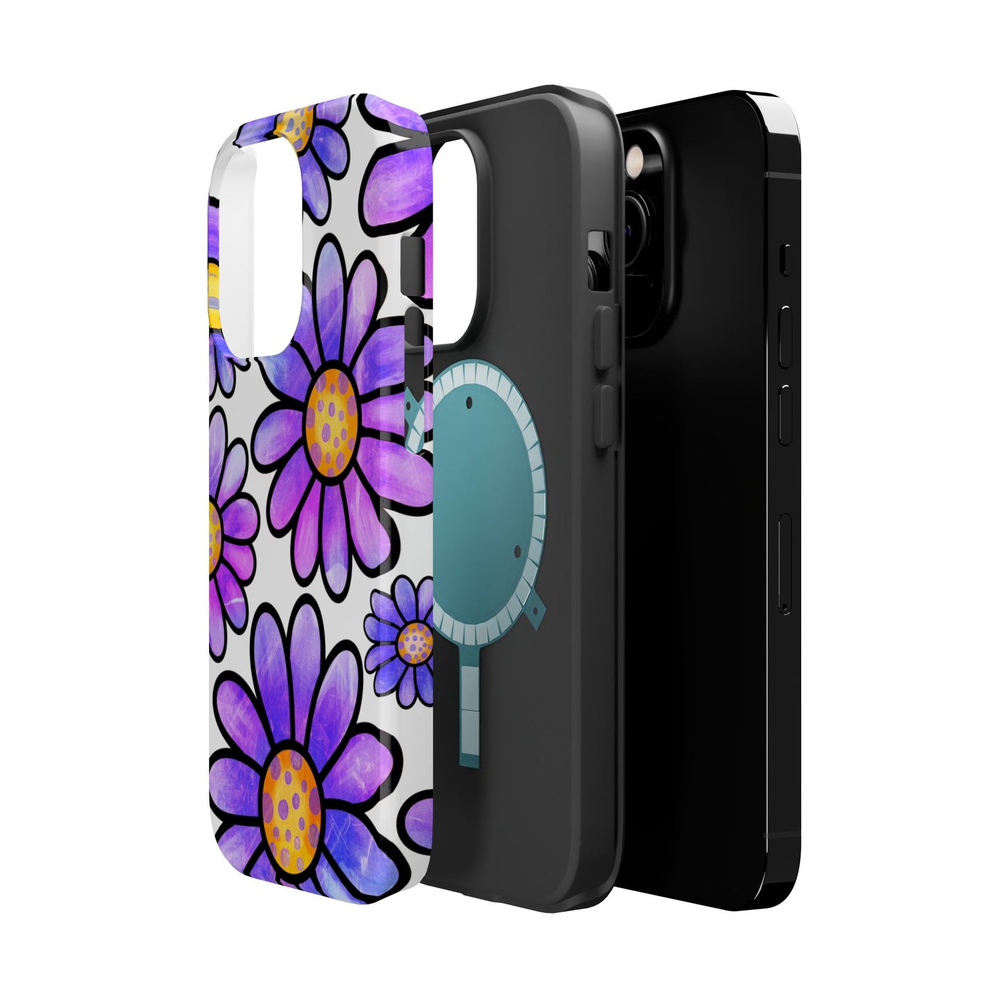 Purple Daisy Delight MagSafe iPhone Case – Slim Profile, Glossy Finish