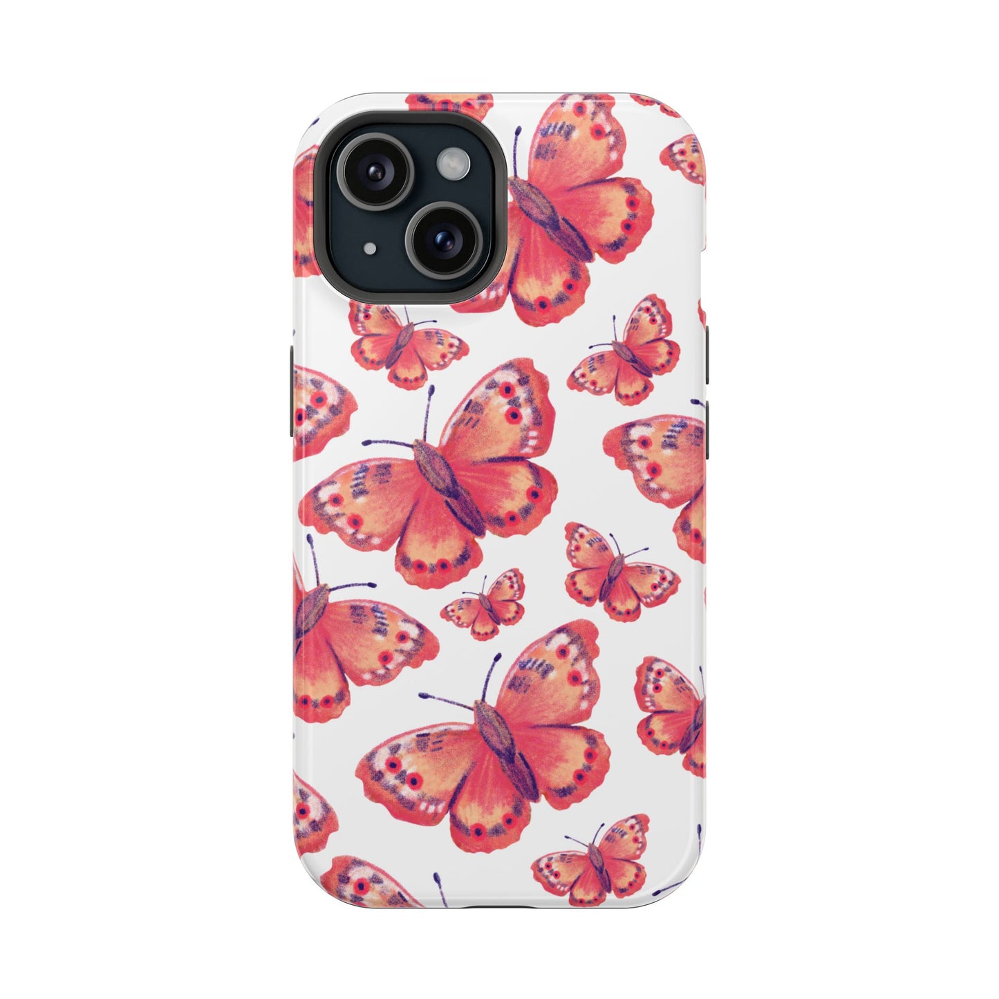 Coral Butterfly MagSafe iPhone Case – Slim, Protective Design with Bold Watercolor Print