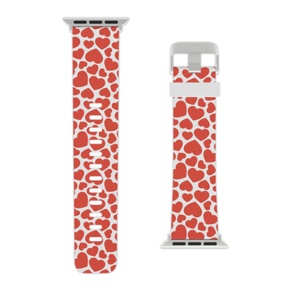 Playful White Hearts on Red Apple Watch Band