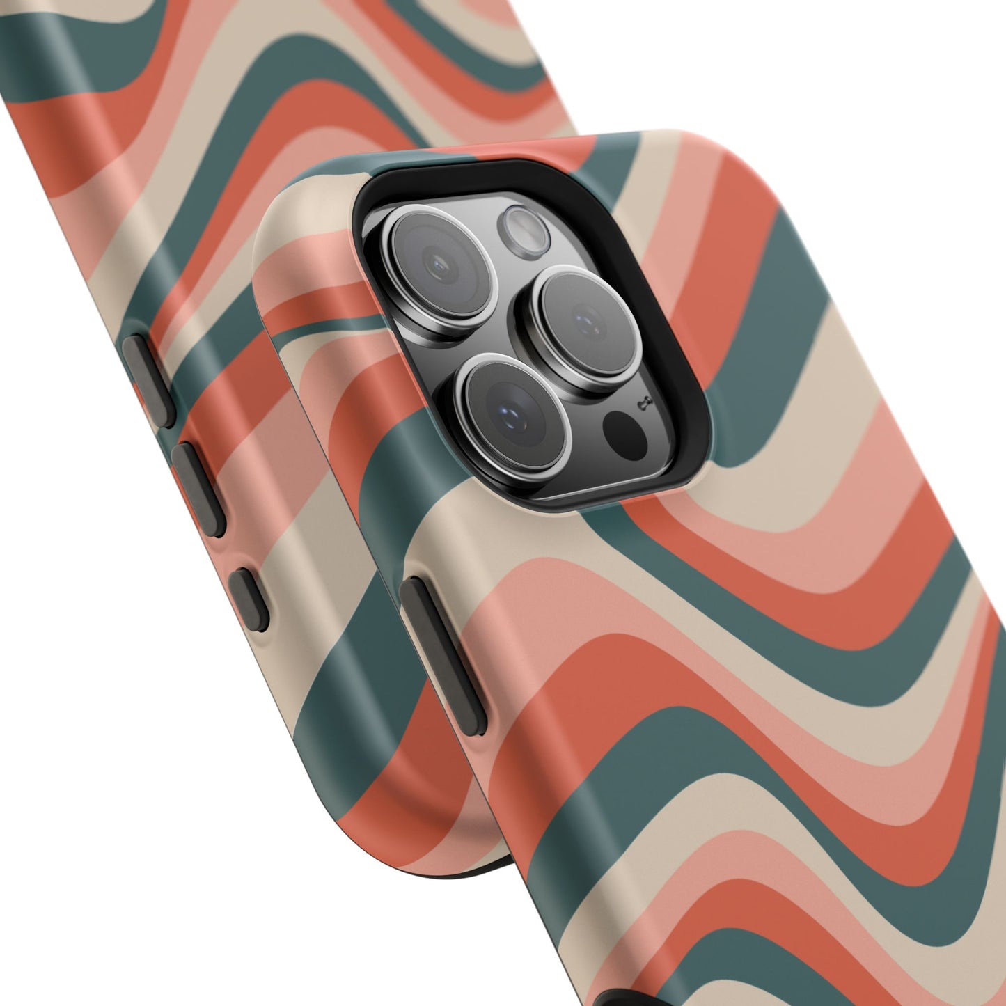 Groovy Waves MagSafe iPhone Case – Retro 70s-Inspired Stripes in Coral, Cream, and Teal