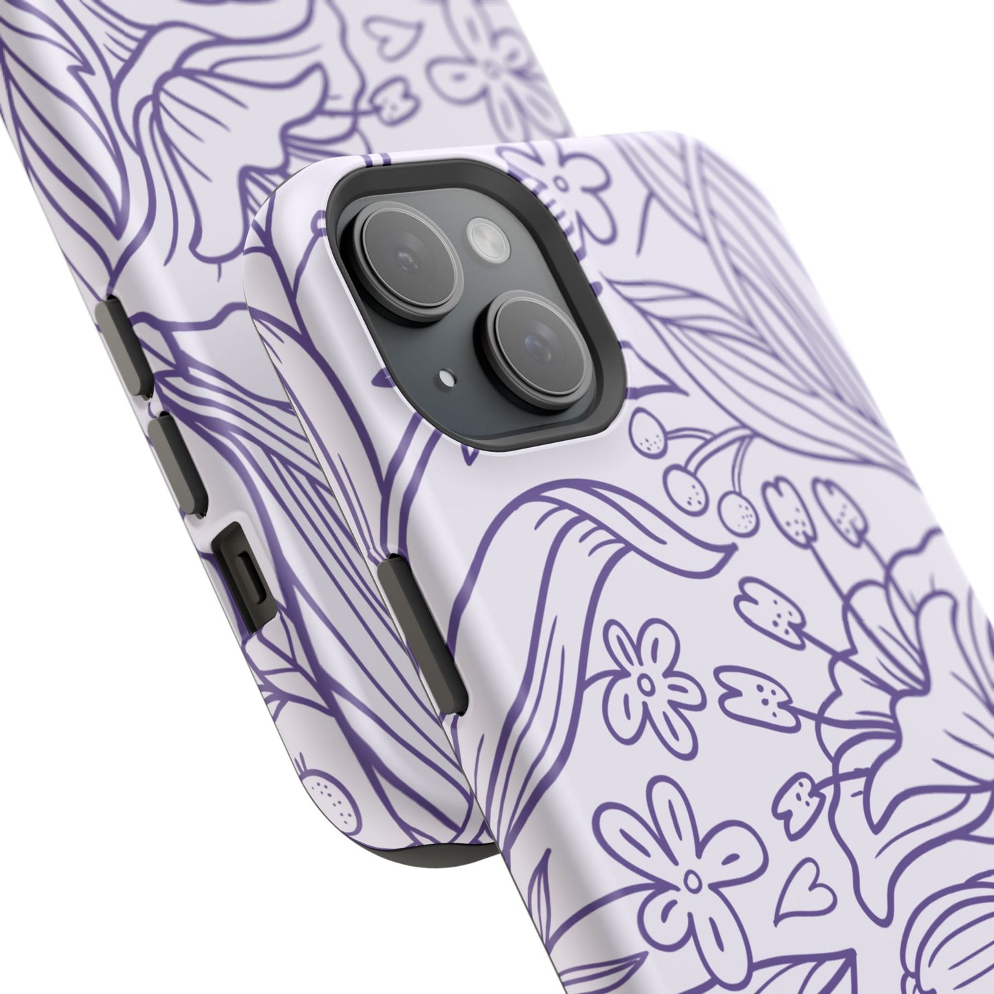 Lavender Floral Line Art Tough MagSafe iPhone Case – Minimalist Botanical Design with Dual-Layer Protection