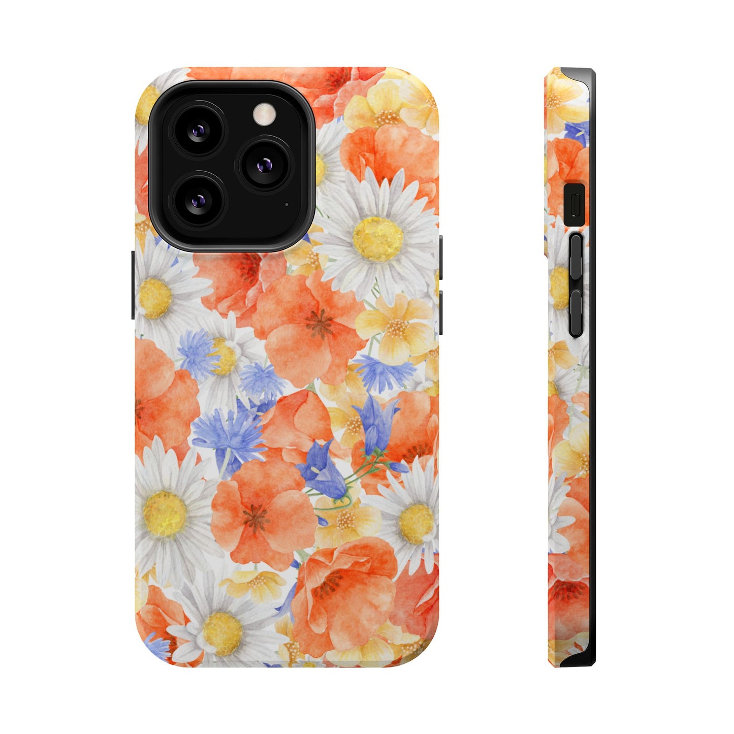 Watercolor Wildflower Pattern MagSafe iPhone Case – Durable Matte Finish with Daisy, Poppy & Cornflower Design