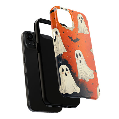 Spooky Ghosts & Bats iPhone Case – Vibrant Orange Halloween Design