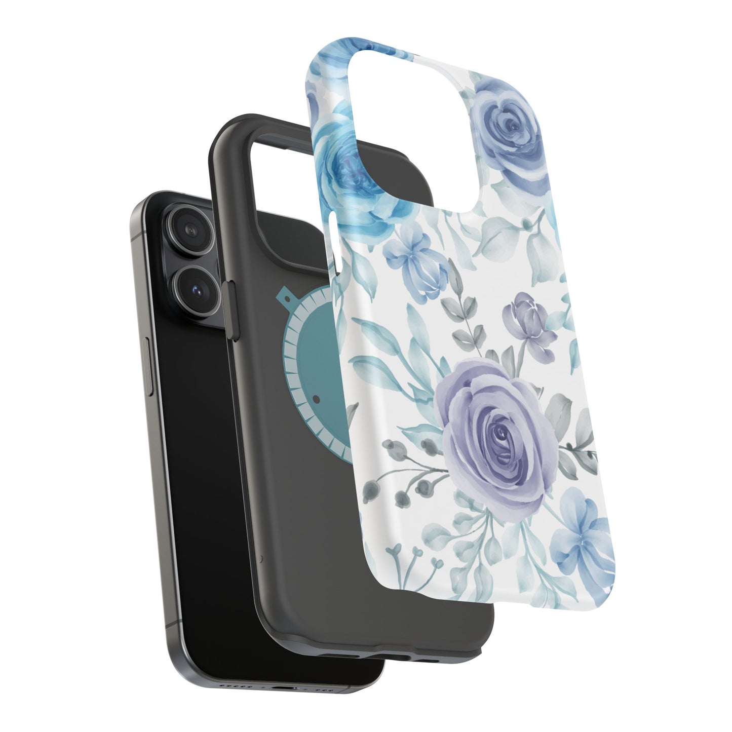 Elegant Blue & Violet Roses MagSafe Case – Artistic Floral Protection with Magnetic Charging Compatibility