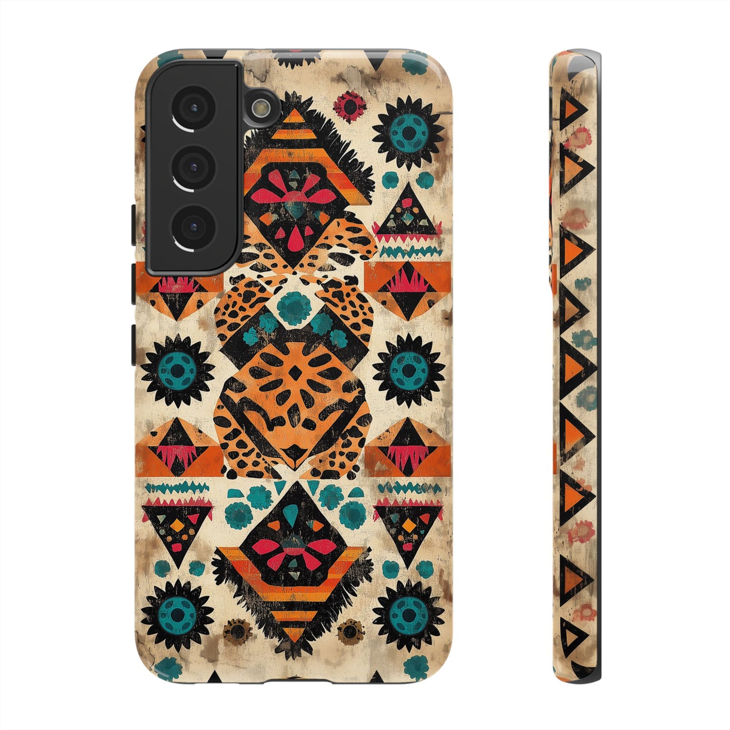 Bohemian Leopard & Tribal Floral Tough Samsung Galaxy Case – Vibrant Eclectic Design, Dual-Layer Protection