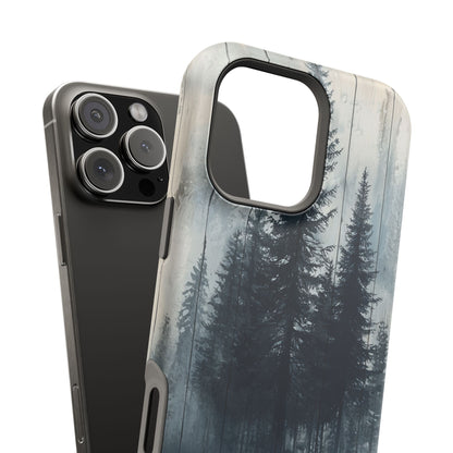 Rustic Pine Forest MagSafe iPhone Case - Blue Toned Woodland Design