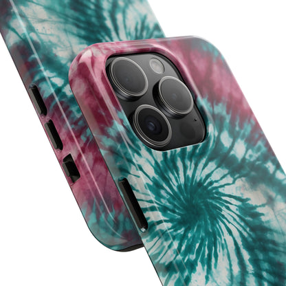 Pink and Teal Tie-Dye iPhone Case – Retro Spiral Design