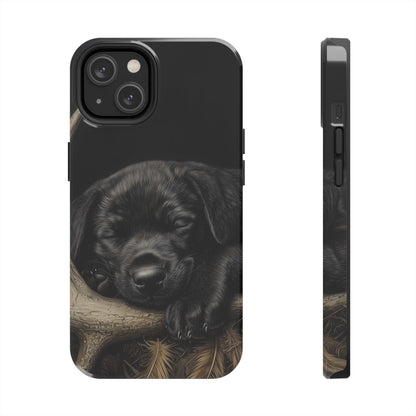 Adorable Black Labrador Puppy on Feathers iPhone Case