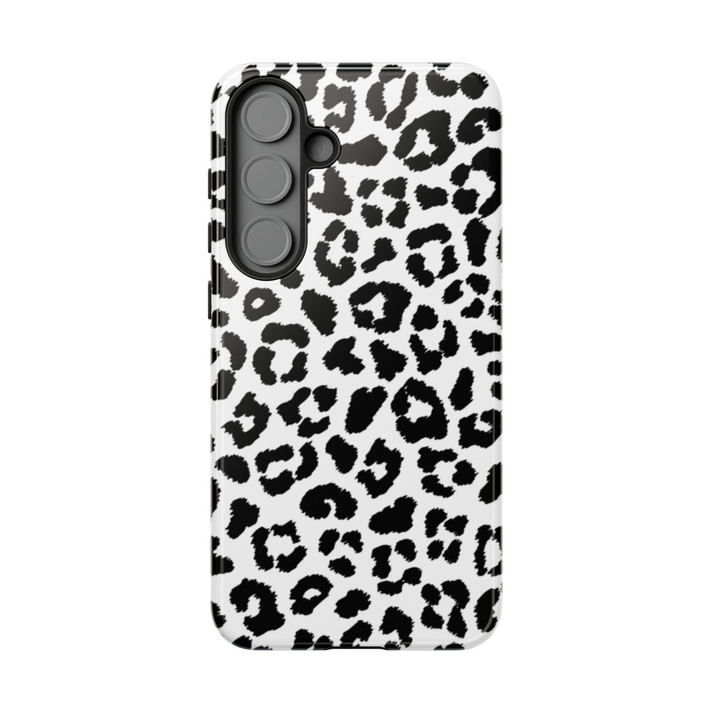 Monochrome Leopard Print Tough Samsung Galaxy Case – Classic Black and White Design with Dual-Layer Protection