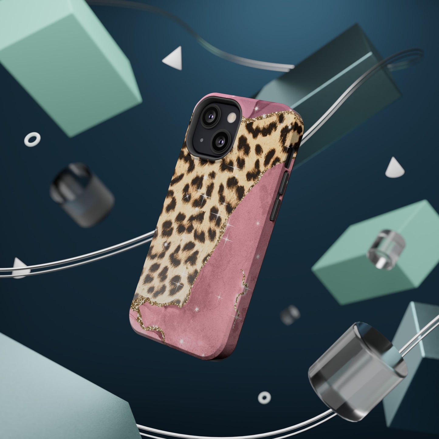 Pink Glam Leopard - MagSafe iPhone Series Case with Glitter Accents