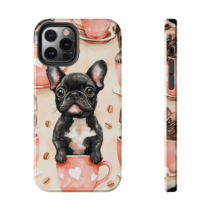 French Bulldogs in Coffee Cup iPhone Case – Cute Dog Art, Shockproof & Slim Design - BOGO Cases