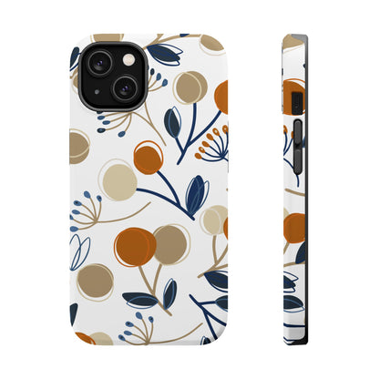 Modern Botanical Berries Tough MagSafe iPhone Case – Earthy Tones & Navy Accents, Shock-Resistant