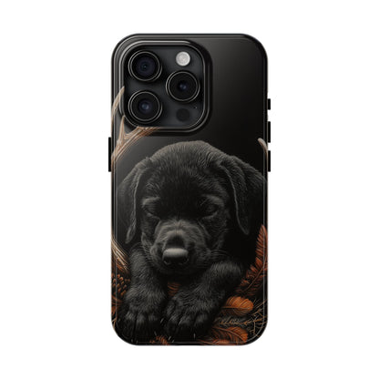 Charming Black Labrador Puppy on Feathers iPhone Case