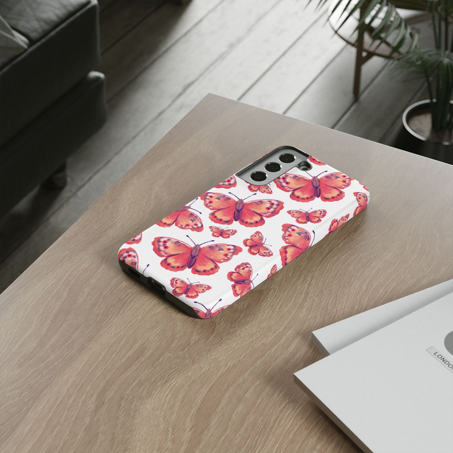 Coral Butterfly Samsung Galaxy Case – Slim, Protective Design with Bold Watercolor Print