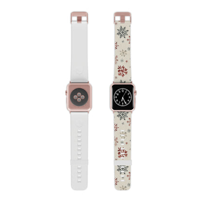 Vintage Red and Gray Snowflake Pattern Apple Watch Band