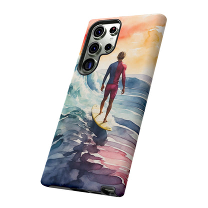 Surfer’s Sunset Wave Samsung Galaxy Case – Vibrant Watercolor Design