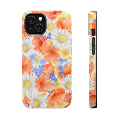 Watercolor Wildflower Pattern MagSafe iPhone Case – Durable Matte Finish with Daisy, Poppy & Cornflower Design