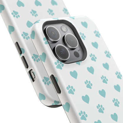 Mint Green Paw Print & Heart MagSafe Case – Pet Lover’s Magnetic Style