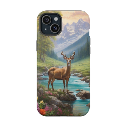 Alpine Serenity – Stag in Mountain Bliss MagSafe iPhone Cases