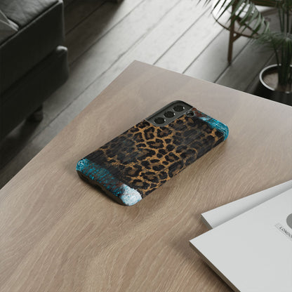 Boho Leopard and Turquoise Tough Samsung Galaxy Case – Rustic Western Design with Dual-Layer Protection