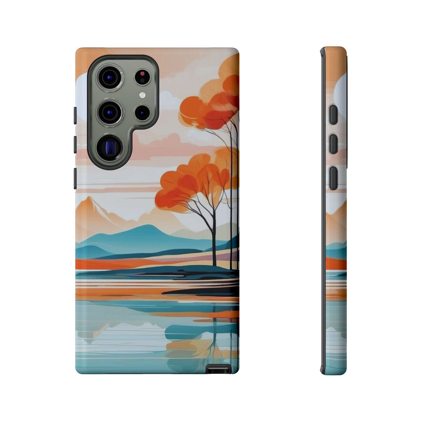 Serene Sunset Lake Samsung Galaxy Case – Minimalist Landscape Art, Dual - Layer Protection - BOGO Cases