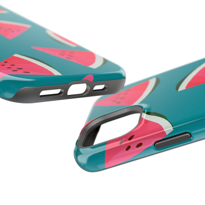 Watermelon Bliss MagSafe iPhone Case – Vibrant Summer Fruit Design on Teal Background