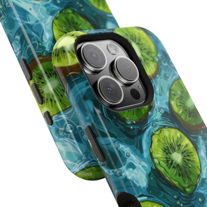 Tropical Kiwi Splash MagSafe iPhone Case – Tough Dual-Layer, Vibrant Summer Design