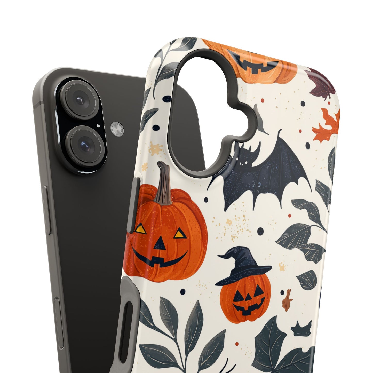 Spooky Halloween MagSafe iPhone Case – Pumpkins, Bats, and Spider Design