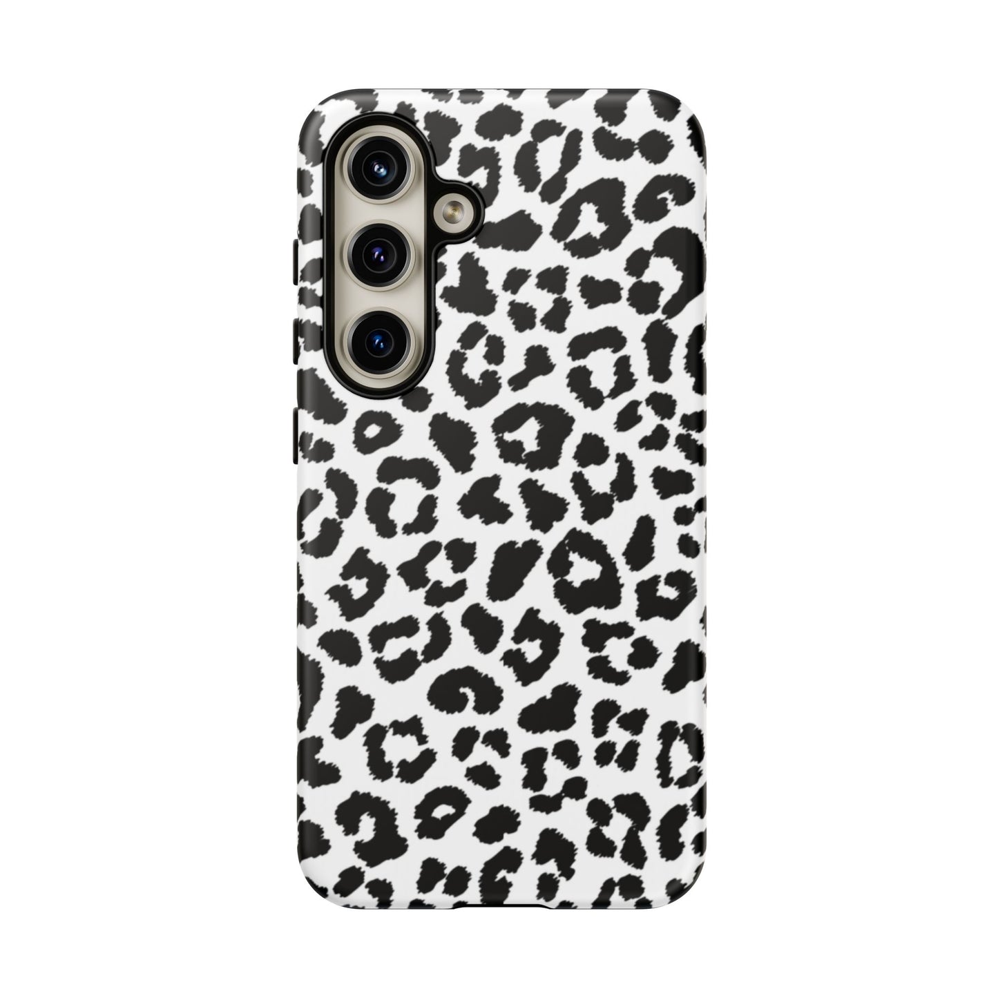 Monochrome Leopard Print Tough Samsung Galaxy Case – Classic Black and White Design with Dual-Layer Protection