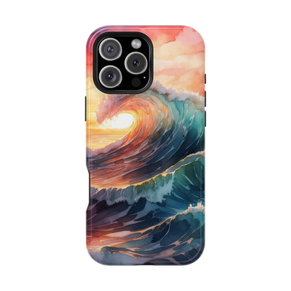 Ocean Sunrise Wave MagSafe iPhone Case – Vibrant Watercolor Wave Design