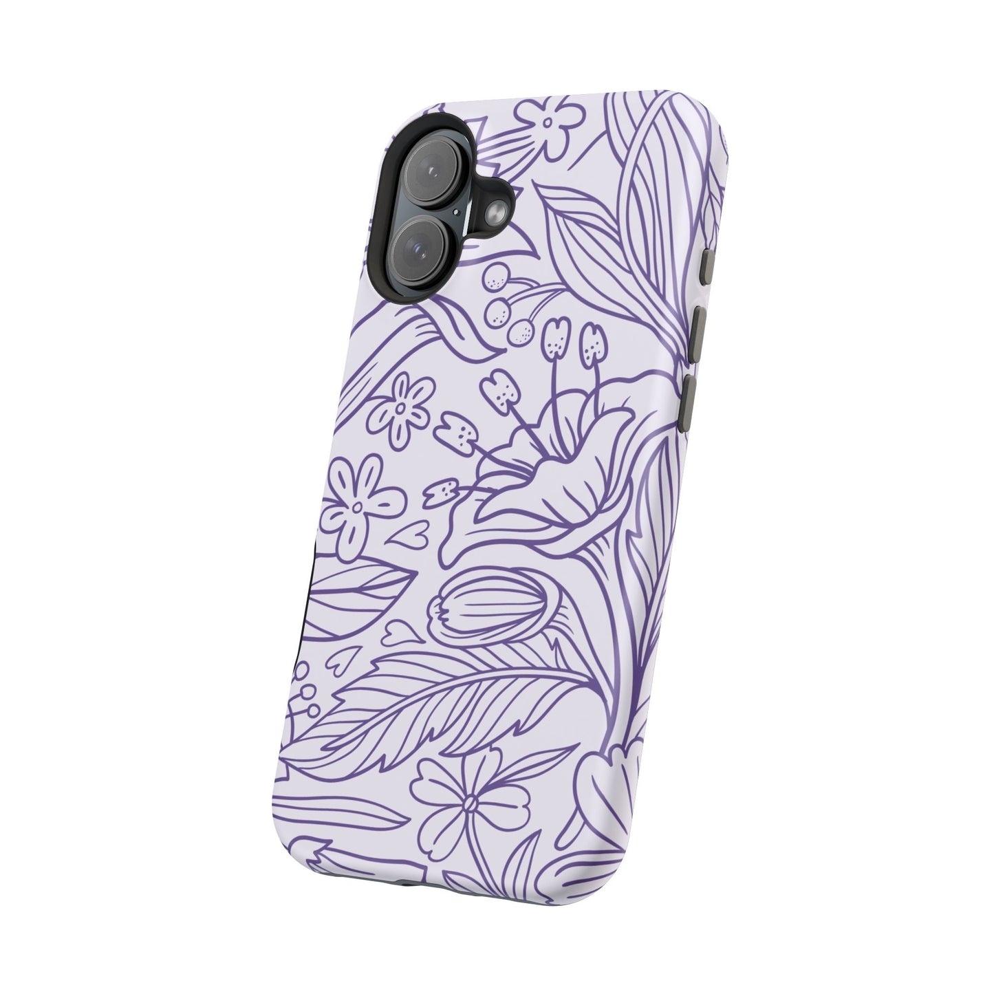 Lavender Floral Line Art Tough MagSafe iPhone Case – Minimalist Botanical Design with Dual-Layer Protection