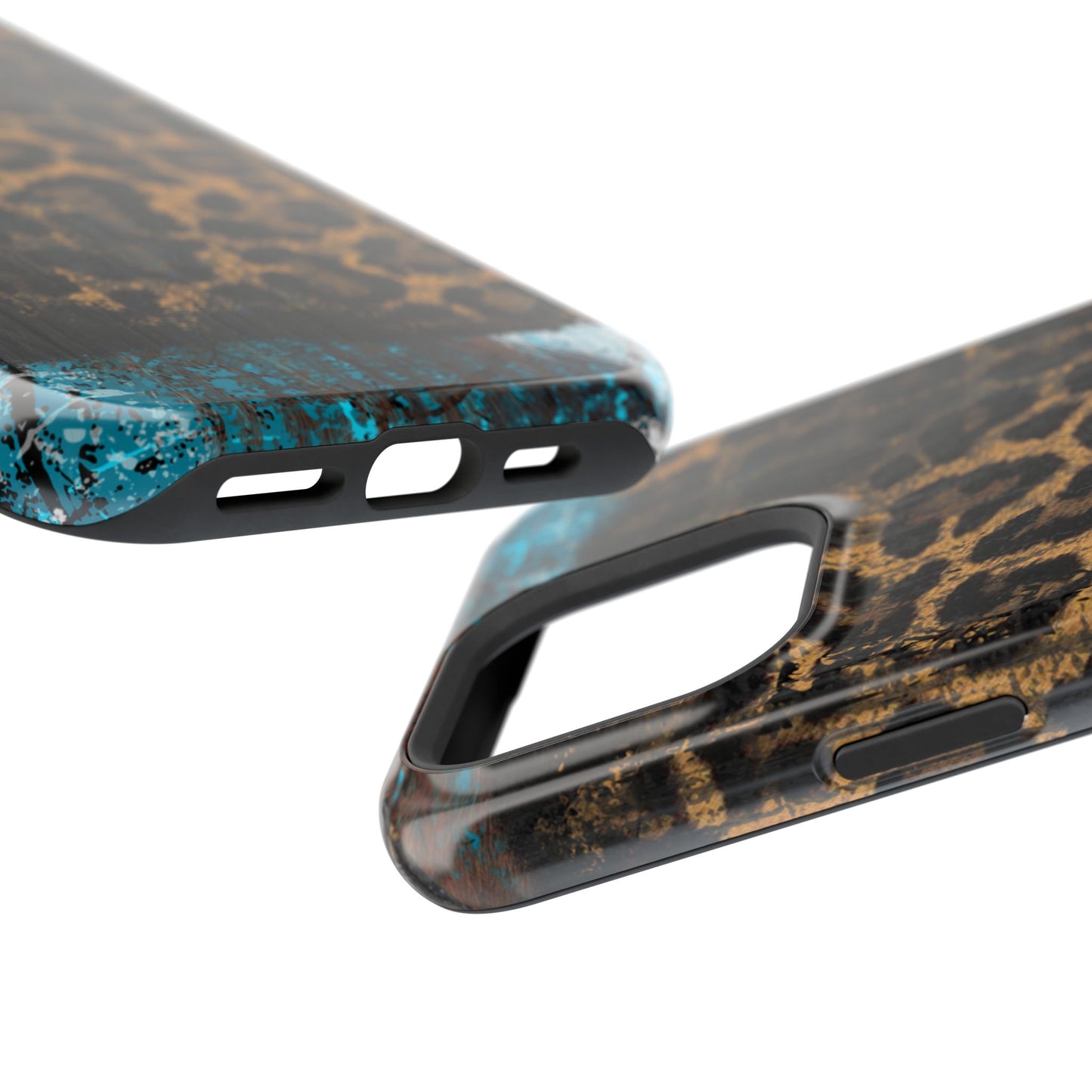 Boho Leopard and Turquoise Tough MagSafe iPhone Case – Rustic Western Design with Dual-Layer Protection