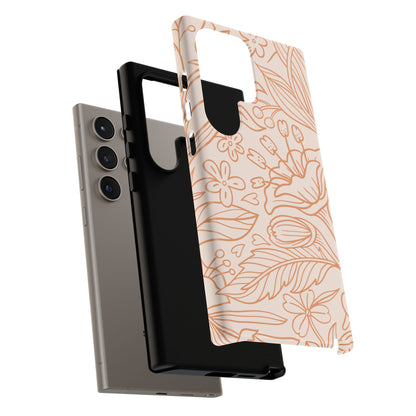 Soft Terracotta Floral Line Art Tough Samsung Galaxy Case – Minimalist Botanical Design with Dual-Layer Protection