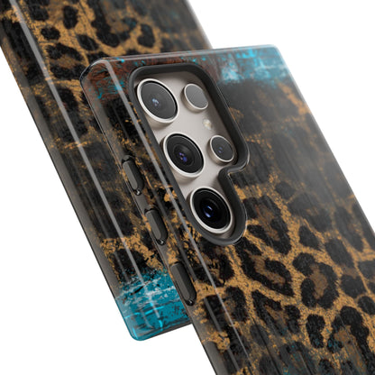 Boho Leopard and Turquoise Tough Samsung Galaxy Case – Rustic Western Design with Dual-Layer Protection