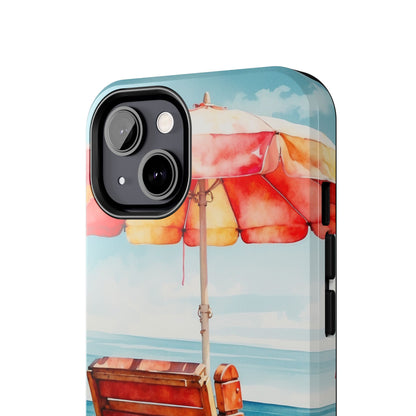 Beachfront Sunset Lounge iPhone Case – Vibrant Watercolor Design