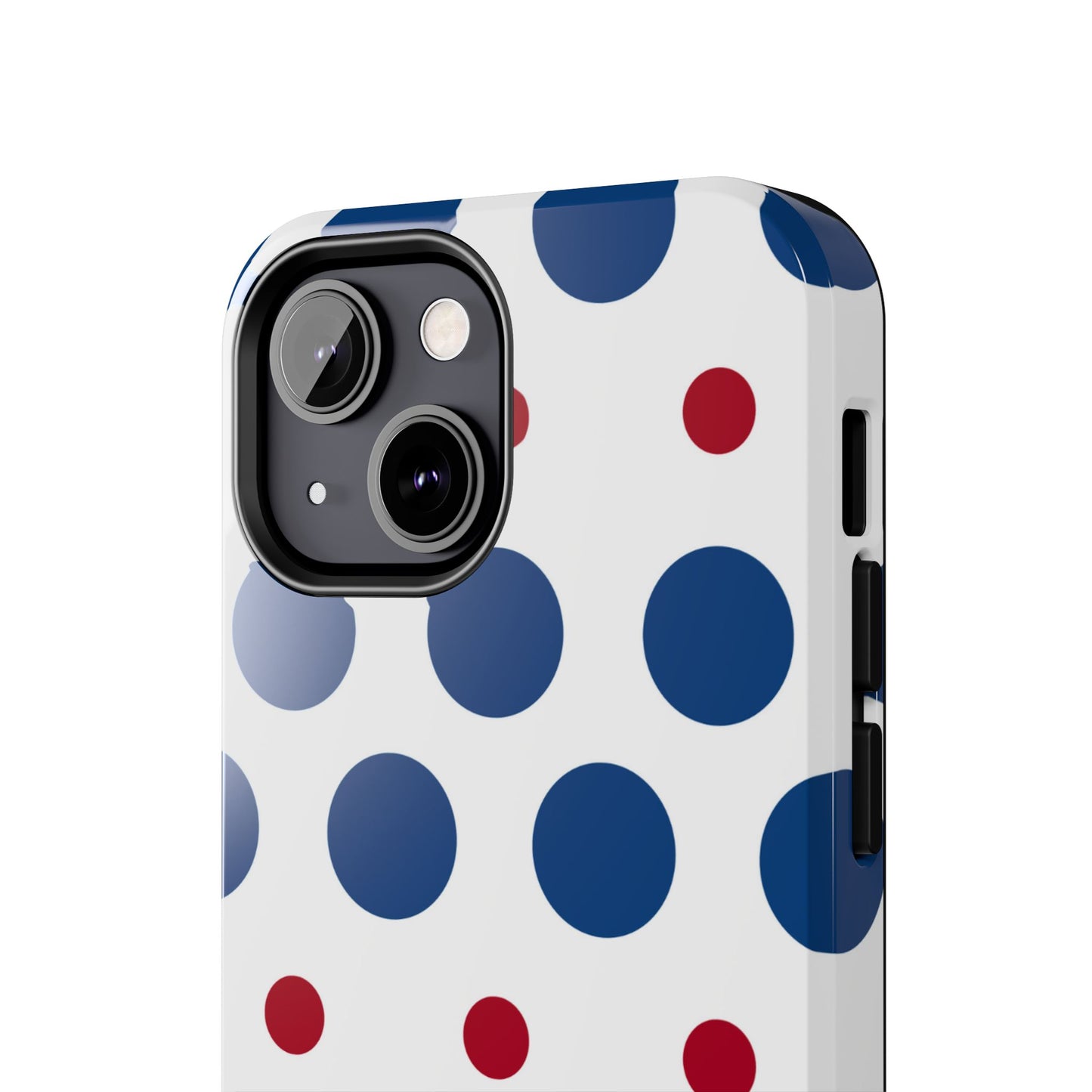 Bold Navy & Red Polka Dot Pattern – iPhone Case