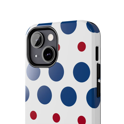 Bold Navy & Red Polka Dot Pattern – iPhone Case