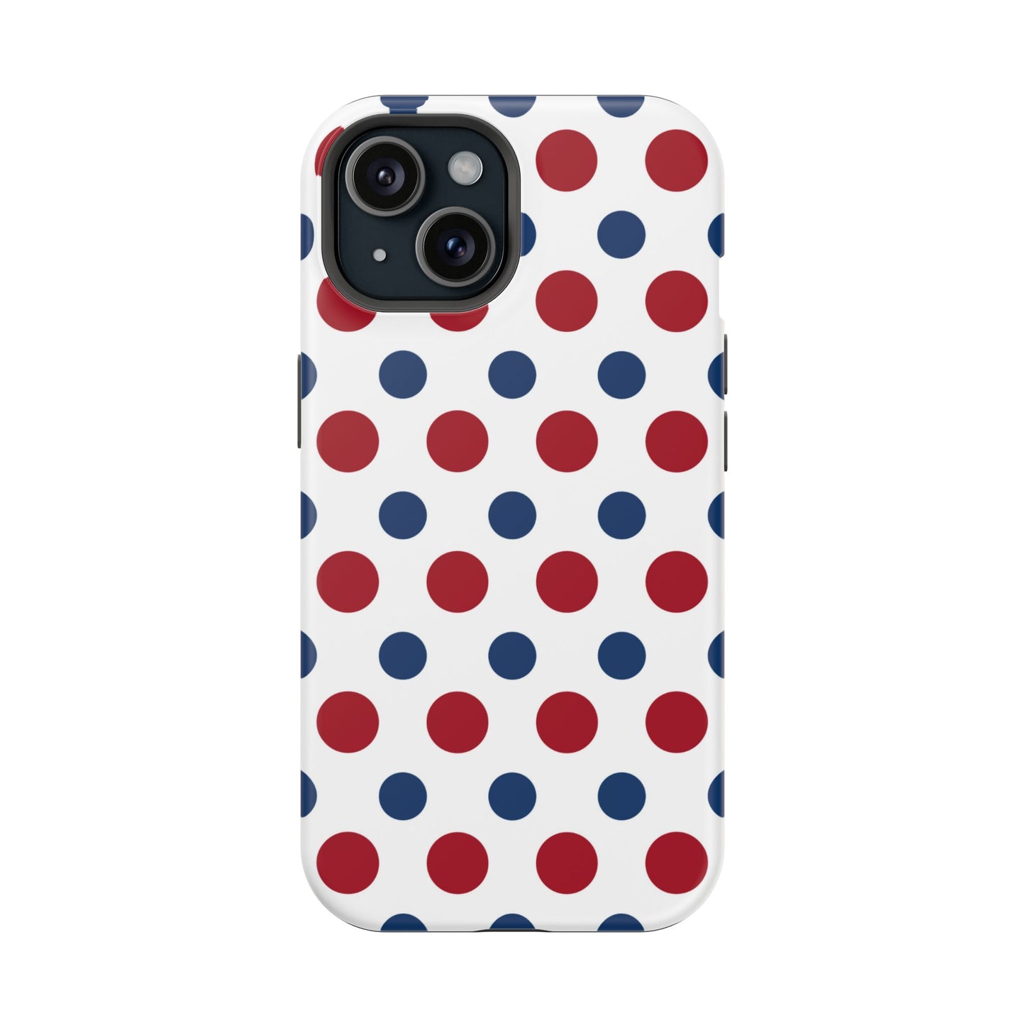 Patriotic Navy, White, and Red Polka Dot MagSafe iPhone Case