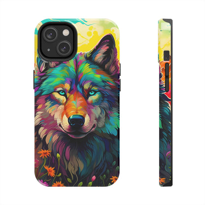 Rainbow Wolf in Bloom – iPhone Case with Vivid Nature Design