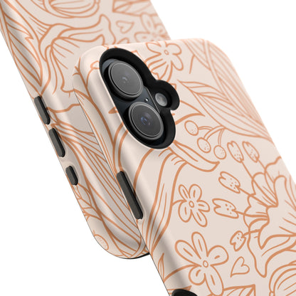 Soft Terracotta Floral Line Art Tough MagSafe iPhone Case – Minimalist Botanical Design with Dual-Layer Protection