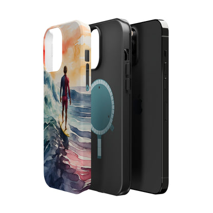 Surfer’s Sunset Wave MagSafe iPhone Case – Vibrant Watercolor Design