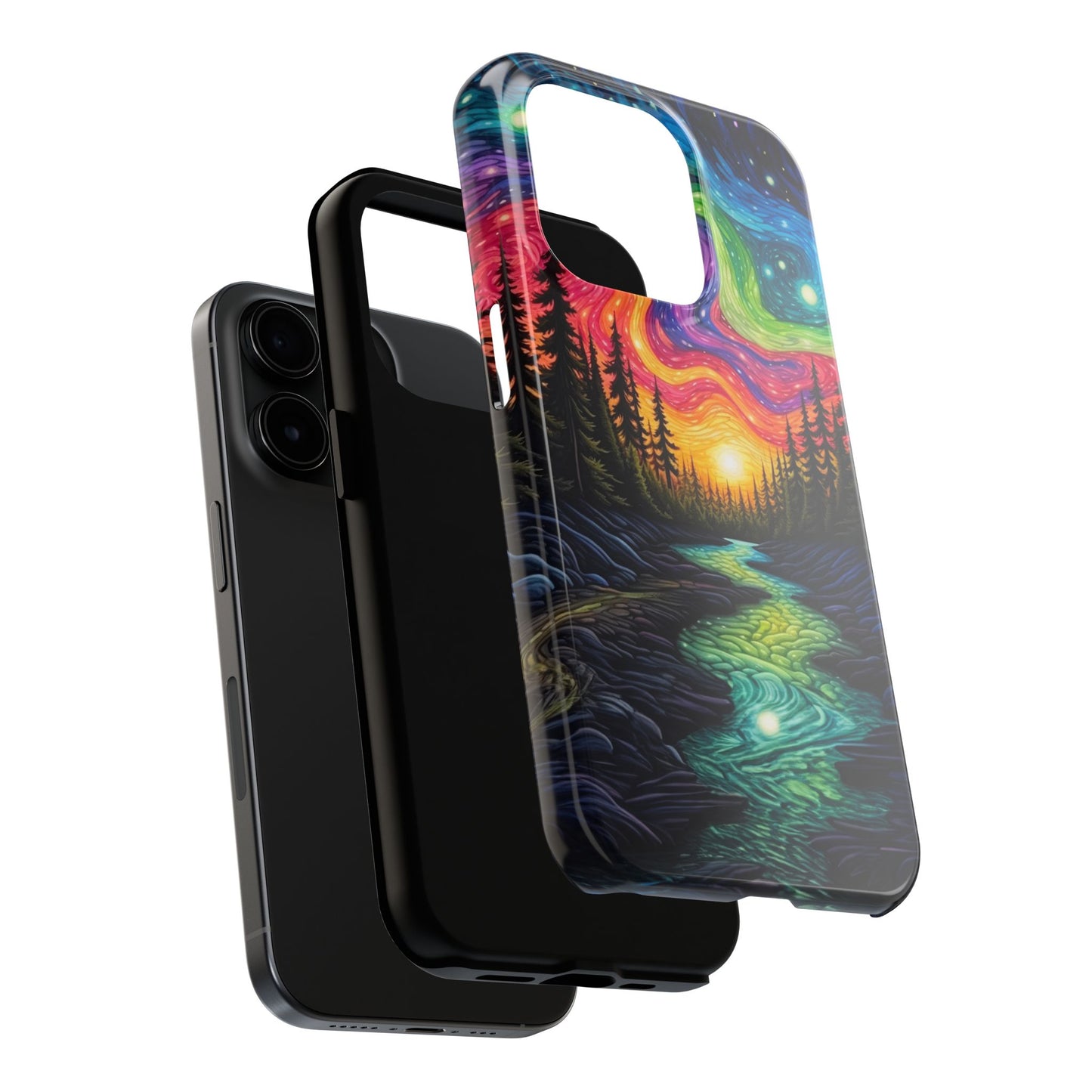 Celestial Nightscape iPhone Case – Vibrant River and Starry Sky Design