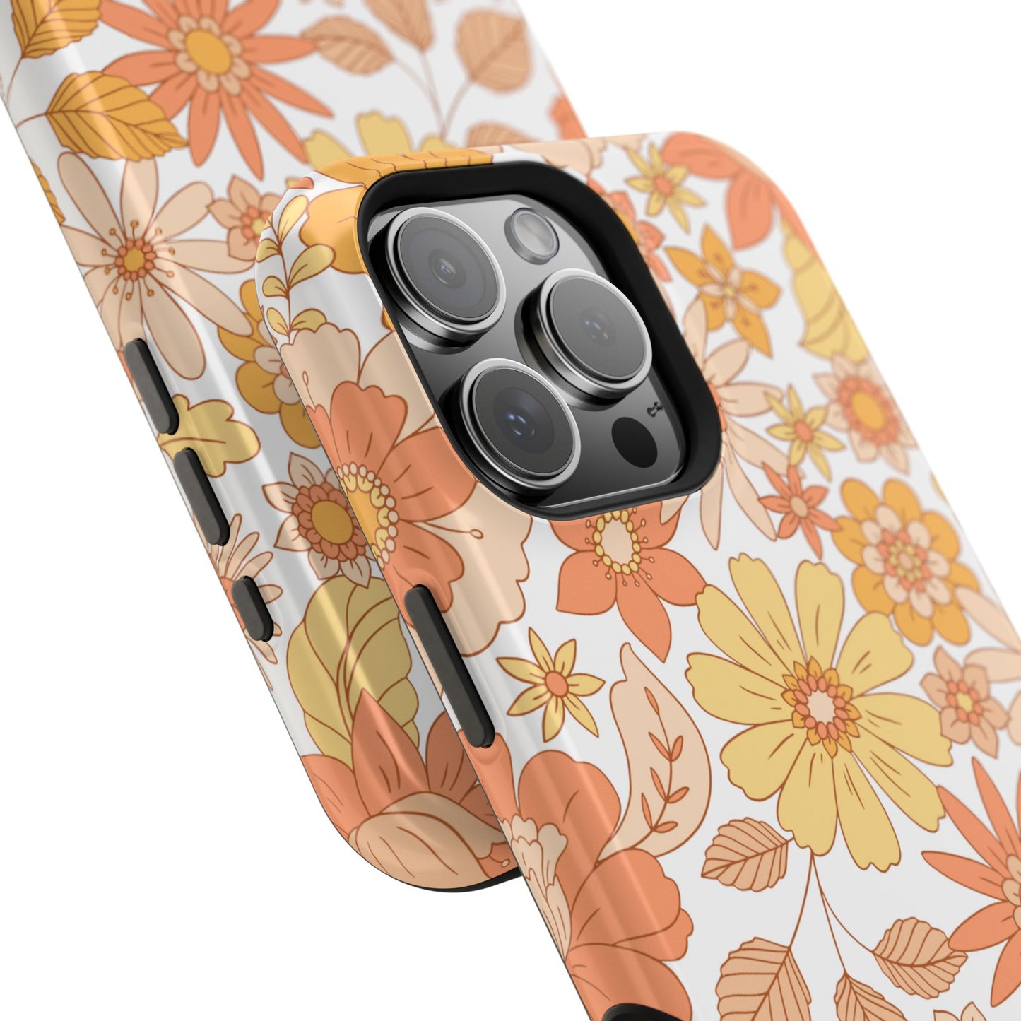 Vintage Floral Bloom MagSafe iPhone Case – Warm Orange & Yellow Retro Flower Design with Matte Finish