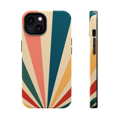 Retro Sunbeam MagSafe iPhone Case – 70s-Inspired Radiating Stripes in Coral, Teal, and Mustard