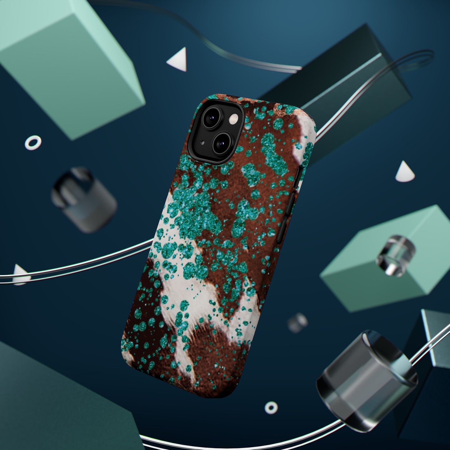 Teal Glitter Cowhide - MagSafe iPhone Series Case